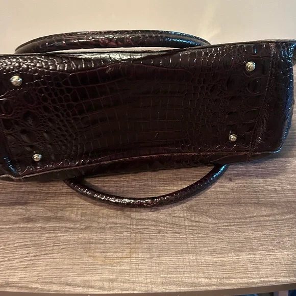 Brahmin Croc Embossed Tote Bag Brown Burgundy Tri Color - Picture 7 of 8